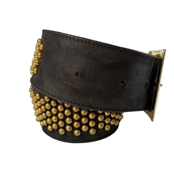 Vintage NEIMAN MARCUS Black Leather With Wide Gold Studs Unisex Belt S